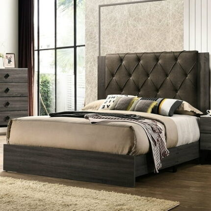 King Bed Gray Headboard Rubberwood Bedframe Dependable Bed Frame