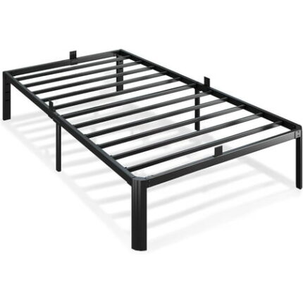 Metal Bed Frame Twin Size 14 Inch 3500 lbs Heavy Duty Steel Slats Noise Free No Box Spring Needed Easy Assemble Sturdy Bedframe Rounded Corner with Storage and Mattress Retainers
