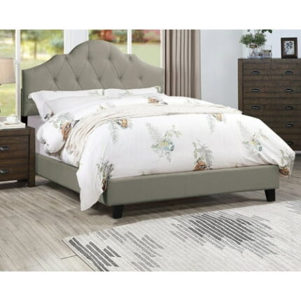 Modern Queen Bed Upholstered Headboard In Grey Arch Design Wooden Bed Frame Adjustable Hb Grey Upholstered Bedframe With
