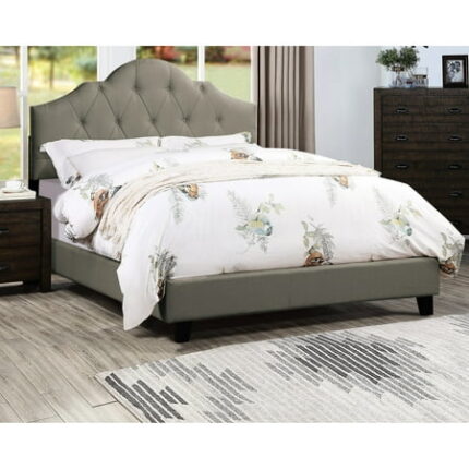 Queen Bed Frame With Grey Upholstered Headboard Wooden Arch Design Adjustable Hb Design Bedframe