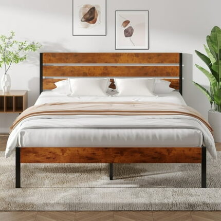 Queen Size Bed Frame Classic Metal High Platform Bedframes with Victorian Style Iron-Art Headboard/Footboard/Under Bed Storage 11.2 Inch High
