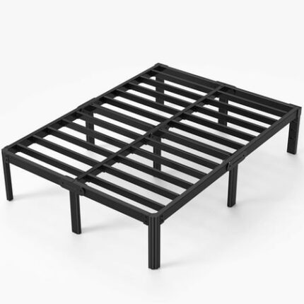 VHAHA 14 Inch Metal Queen Bed Frame No Box Spring Needed Queen Platform Bed Frame with Round Corner Leg Heavy Duty Sturdy Bedframe with Storage Steel Slat Support Noise Free Black