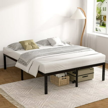 VOLIX 16 Black Metal Bed Frame Headboard Compatible Platform Bedframe King