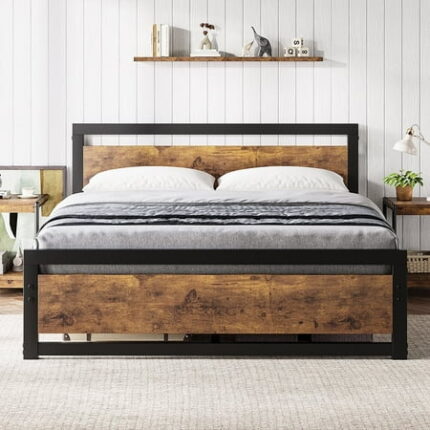 WhizMax Queen Size Bed Frame with Wooden Headboard Queen Platform Industrial BedFrame No Box Spring Needed Easy to Assemble 14 inch Queen Mattress Foundation - Queen