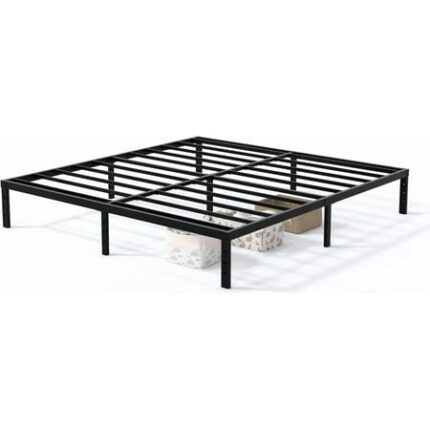 10 Inch California King Size Bed Frame - No Box Spring Needed Heavy Duty Metal Platform Mattress Foundation with Steel Slats Non-Slip Noise Free Easy Assembly Black Bedframes