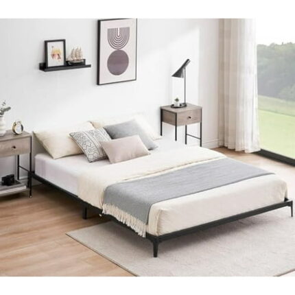 6 Inch Queen Size Bed Frame Low Profile Metal Platform Bedframe with Heavy Duty Steel Slat No Box Spring Needed Easy Assembly Noise Free Black