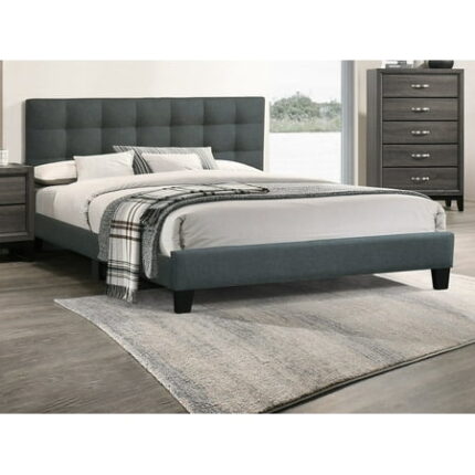 Bed Frame Modern 1pc Eastern king Size Bed Charcoal Polyfiber Headboard Platform Bedframe Bedroom Furniture