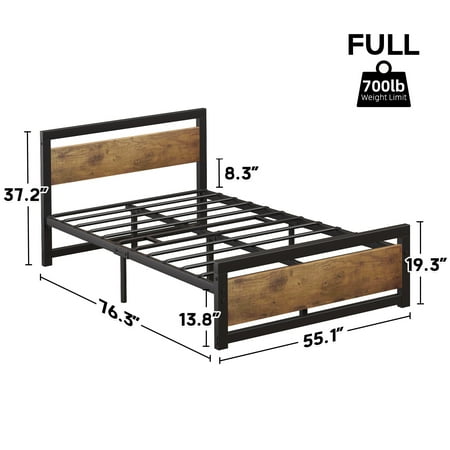 FULL Size Bed Frame Industrial Queen Bed Platform with Headboard No Box Spring Needed 14 Inch Easy Assemble Queen Mattress Bedframe Retro Brown FULL Size Bed Frame Industrial Queen Bed Platform with Headboard No Box Spring Needed 14 Inch Easy Assemble Queen Mattress Bedframe Retro Brown