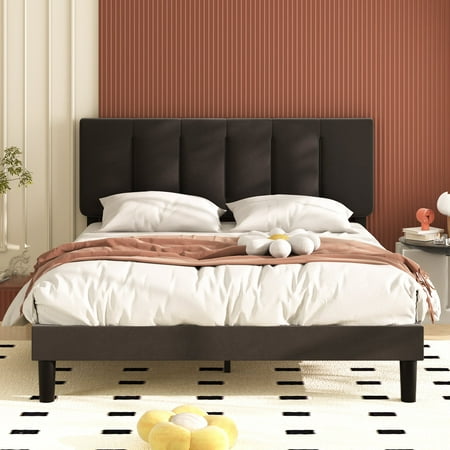 VECELO Queen Bed Frame with Upholstered Headboard Heavy-Duty Platform Bedframe with Strong Wooden Slats Support No Boxing Spring Needed White VECELO Queen Bed Frame with Upholstered Headboard Heavy-Duty Platform Bedframe with Strong Wooden Slats Support No Boxing Spring Needed White