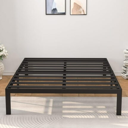 V&LX 14 Heavy Duty Foundation Bedframe Wide Metal Slat Deluxe Mattress Support Bed Frame Base E Black Full