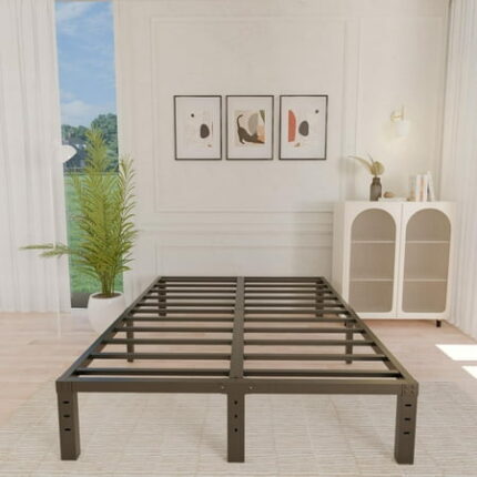 12 Inch Metal Bed Frame Queen Size - Double Black Basic Steel Slats Platform Easy Assembly Heavy Duty Noise Free Bedframes No Box Spring Needed