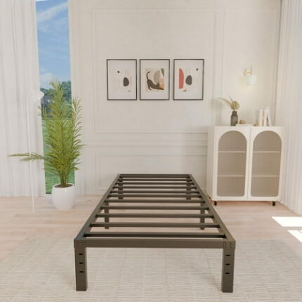 12 Inch Metal Twin Bed Frame - Single Black Basic Steel Slats Platform Easy Assembly Heavy Duty Noise Free Bedframes No Box Spring Needed