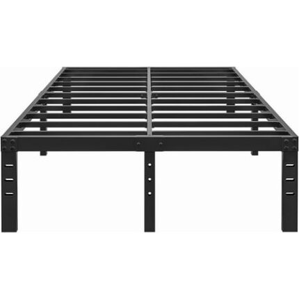 14 Inch Metal California King Size Bed Frame - Double Black Basic Steel Slats Cali Platform Easy Assembly Heavy Duty Noise Free Cal Bedframes No Box Spring Needed