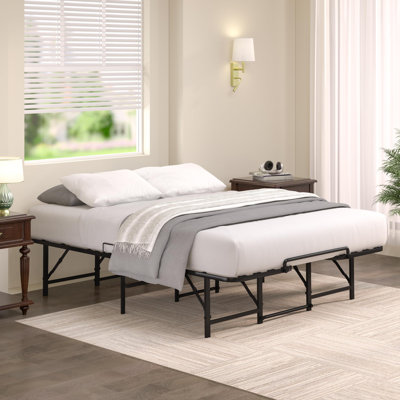 14.2" Foldable Bed Frame Full Size Portable Metal Platform Bed Frame With Tool Free Setup, Black Collapsible Bedframe, No Box Spring Needed