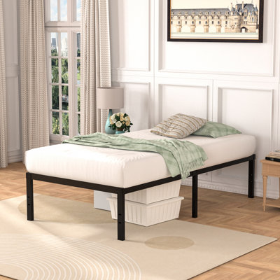16" Black Metal Bed Frame Headboard Compatible Platform Bedframe