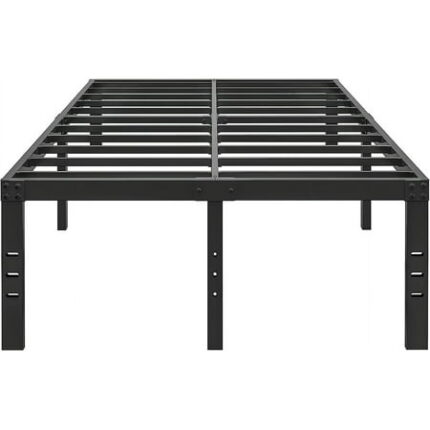 18 Inch Metal Cal King Size Bed Frame No Box Spring Needed - Easy Assembly Heavy Duty Noise Free Narrow Bedframes - Double Black Basic Steel Slats Platform with Storage