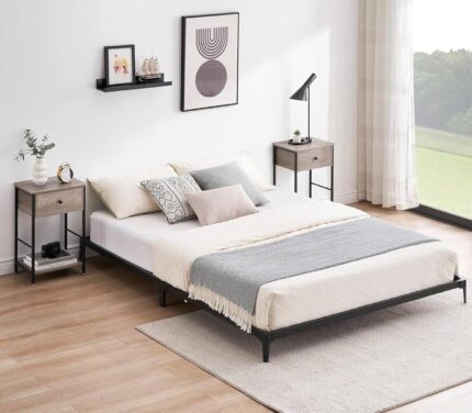 Acekool - Easy Assembly 6 Inch Full Size Bed Frame Low Profile Metal Platform Bedframe Space Saving, for Living Room, Guest Room - Black