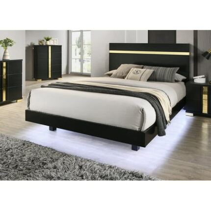 Bed Frame Black 1pc KIng Size Bed Underbed LED Modern Bedroom Furniture Acrylic Trim Mattress Ready Bedframe