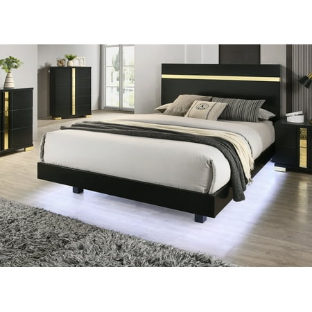 Bed Frame Black 1pc KIng Size Bed Underbed LED Modern Bedroom Furniture Acrylic Trim Mattress Ready Bedframe Bed Frame Black 1pc KIng Size Bed Underbed LED Modern Bedroom Furniture Acrylic Trim Mattress Ready Bedframe