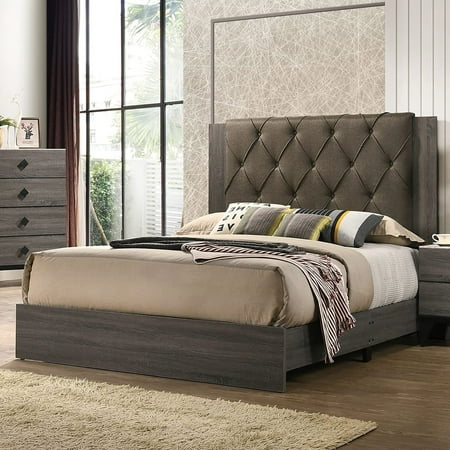 Bed Frame Contemporary 1pc California King Size Bed Bedroom Furniture Tufted Design Headboard Rubberwood 1pc Bedframe Gray Finish Bed Frame Contemporary 1pc California King Size Bed Bedroom Furniture Tufted Design Headboard Rubberwood 1pc Bedframe Gray Finish