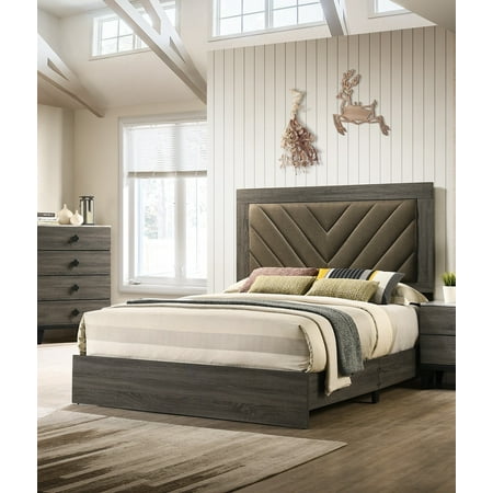 Bed Frame Contemporary 1pc King Size Bed Bedroom Furniture Upholstered Headboard Rubberwood 1pc Bedframe Gray Finish Bed Frame Contemporary 1pc King Size Bed Bedroom Furniture Upholstered Headboard Rubberwood 1pc Bedframe Gray Finish