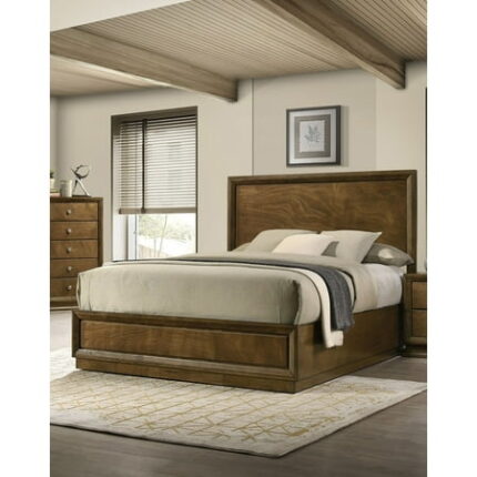 Bed Frame Strong Look Transitional Style 1pc Twin Size Bed Walnut Wooden Panel Bedframe High HB Bedroom Furniture