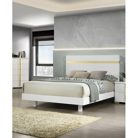 Bed Frame White 1pc Full Size Bed Underbed LED Modern Bedroom Furniture Acrylic Trim Mattress Ready Bedframe Bed Frame White 1pc Full Size Bed Underbed LED Modern Bedroom Furniture Acrylic Trim Mattress Ready Bedframe