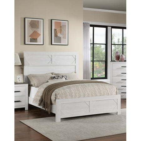 Bed Frame White Color 1pc Queen Size Bed High Headboard MDF Particle Board Bedroom Furniture Bedframe Unique Panel Design Bed Frame White Color 1pc Queen Size Bed High Headboard MDF Particle Board Bedroom Furniture Bedframe Unique Panel Design
