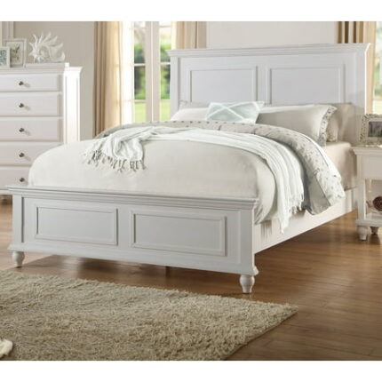 Bed Frame White Color Queen Size Bed Bedroom Furniture High Panel Headboard Footboard Plywood 1pc Bedframe