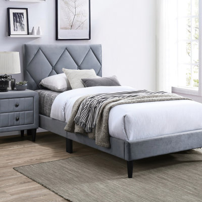 Bed W Adjustable Headboard 1Pc Bedframe, Velvet Upholstered Youth Bedroom Furniture, Bed Frame