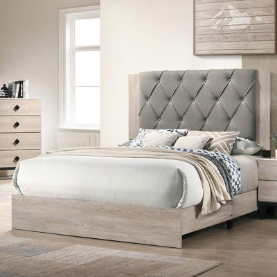 Contemporary 1Pc Eastern Bed Bedroom Furniture Tufted Design Headboard Rubberwood 1Pc Bedframe, Bed Frame