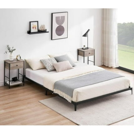 Easy Assembly 6 Inch Full Size Bed Frame Low Profile Metal Platform Bedframe Space Saving for Living Room Guest Room
