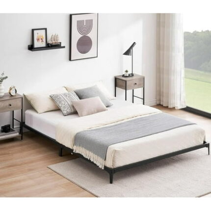 Easy Assembly 6 Inch Queen Size Bed Frame Low Profile Metal Platform Bedframe Space Saving for Living Room Guest Room