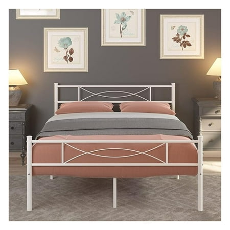 Full Size Bedframe Metal Bed Frame with Headboard and Footboard Mattress Foundation Support Platform Bed No Box Spring Needed Popular Style White Full Size Bedframe Metal Bed Frame with Headboard and Footboard Mattress Foundation Support Platform Bed No Box Spring Needed Popular Style White