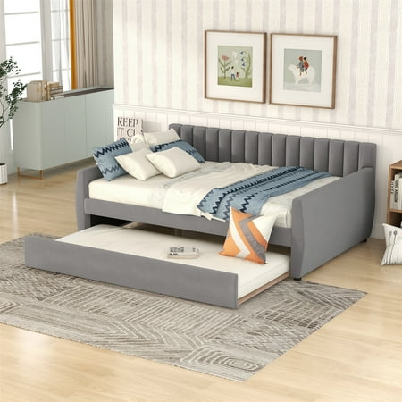 Full Size Daybed with Trundle Multifunctional Sofa Bed Frame with Wood Slats Support Solid Wood Bedframe Space-Saving Daybed for Bedroom Living Room No Box Spring Needed Easy Assemble Gray Full Size Daybed with Trundle Multifunctional Sofa Bed Frame with Wood Slats Support Solid Wood Bedframe Space-Saving Daybed for Bedroom Living Room No Box Spring Needed Easy Assemble Gray