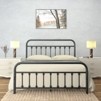 Golden Gate Beds Victorian Vintage Style Metal Bed Frame with Wrought Iron Headboard and Footboard Classic Platform Bedframe Storage No Box Spring Needed Mattress Foundation Black California King