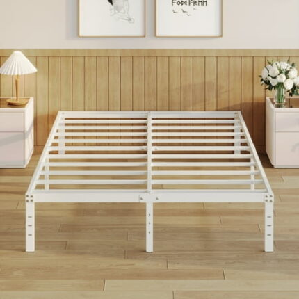 Maenize 16 inch White California King Bed Frames No Box Spring Need Platform Cal King Bed Frame with High Storage Eassy Assembly Heavy Duty Bedframes
