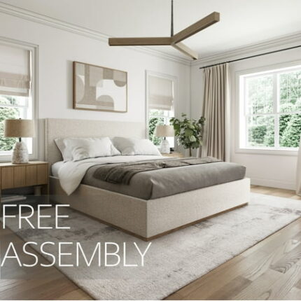 Modern Queen Bed Frame with Headboard - Upholstered King Size - Monaco Bed - Free Assembly Sturdy Wood Platform Bedframe Strong Wooden Slats Strong Weight Capacity Non-Slip and Noise-Free