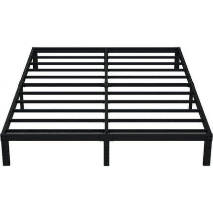 Queen Bed Frame No Box Spring Needed 10 Inch Heavy Duty Metal Platform BedFrame Queen Size with Steel Slats Easy Assembly Black