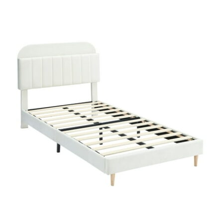 Towallmark Twin/Full/Large Bed Frame with Storage Headboard Velvet Upholstered Platform Bedframe for Teens Strong Wooden Slats Noise-Free Easy Assembly No Box Spring Needed