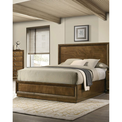 Transitional Bed, Walnut Solid Rubberwood Bed Frame, Veneer, Engineered Wood, High Headboard Advantage Bedroom Style, Bedframe, Charming