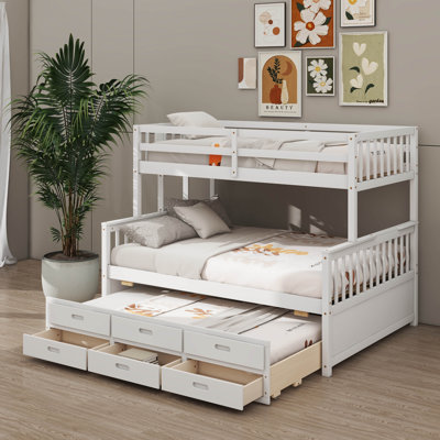 Twin Over Full Bunk Bed Frame With Removble Ladders, Wood Separable Bedframe With Trundle And Drawers