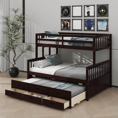 Twin Over Full Bunk Bed Frame With Removble Ladders, Wood Separable Bedframe With Trundle And Drawers