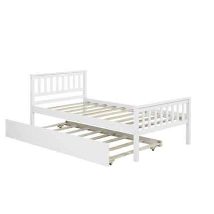 Twin Platform Bedframe with Trundle Platform Bed Frame with Headboard and Footboard Pine Wood Bedframe for Dorm Bedroom Guest Room No Box Spring Needed White