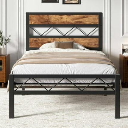 Twin Size Bed Frame with Headboard Heavy-Duty Platform Bedframe with Metal Slats Support No Box Spring Needed