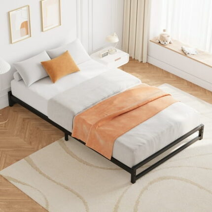 Twin/Full/Queen/King Size Metal Platform Bed Frame with Steel Slat Support Mattress Foundation and No Box Spring Needed Minimalist 6 Inch Bedframe without Headboard Easy Assembly