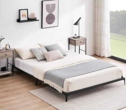 Qeetex - 6 Inch Queen Size Bed Frame Low Profile Metal Platform Bedframe with Heavy Duty Steel Slat Easy Assembly No Box Sprin - As Shown