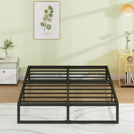12 Inch Bed Frame No Box Spring Needed Platform BedFrame Size with Slats Easy Assembly Black