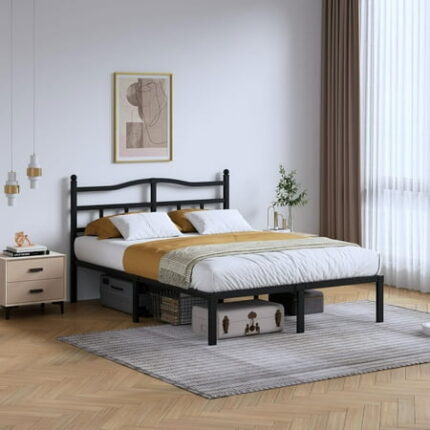 14 Inch Metal Bed Frame - Full Size Heavy Duty Bedframe with Headboard Black Basic Steel Slats Platform No Box Spring Needed/Easy Assembly/Noise Free