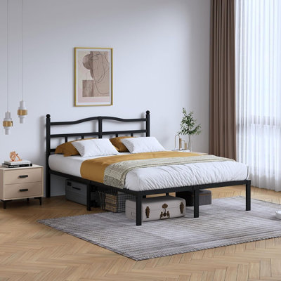 14 Inch Metal Bed Frame - Heavy Duty Bedframe With Headboard Black Basic Steel Slats Platform No Box Spring Needed/Easy Assembly/Noise Free